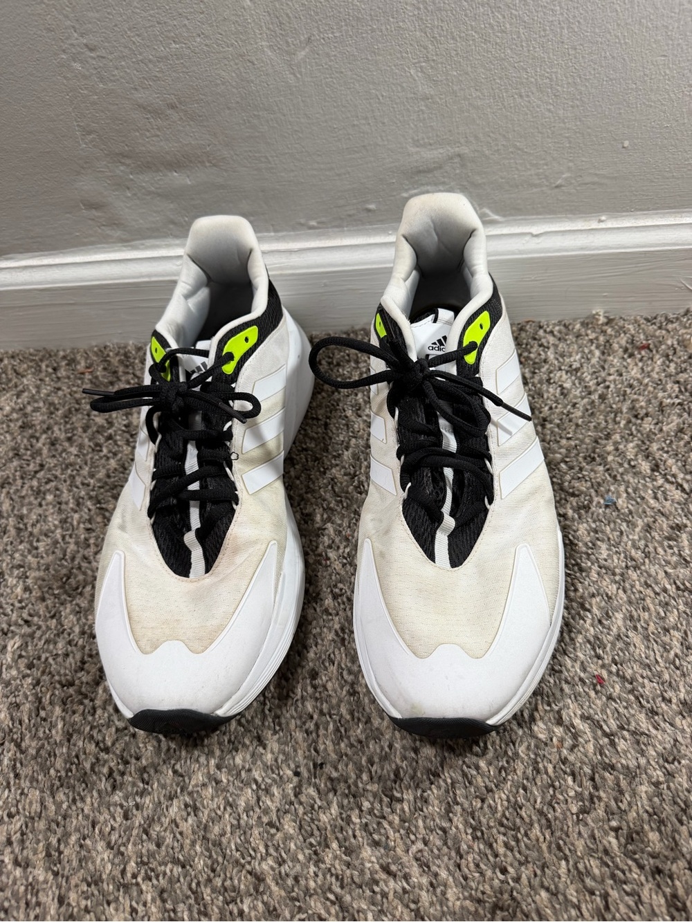 adidas White & Black Sneakers with Neon Yellow Eyelets